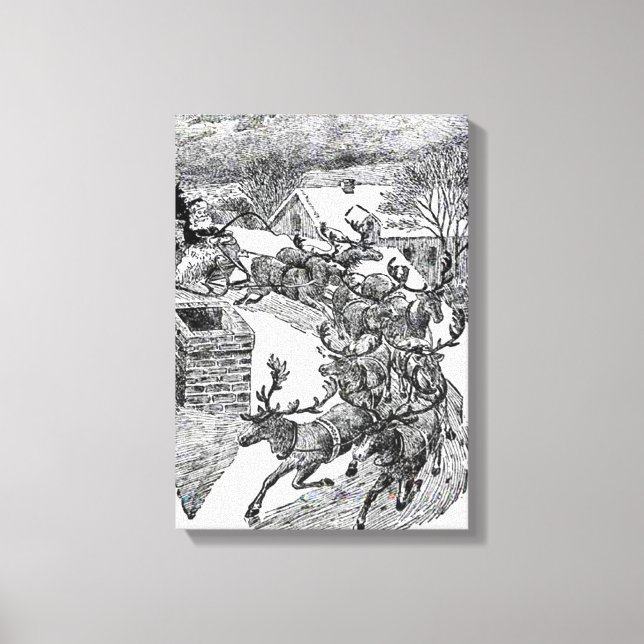 Vintage Santa's Sleigh Illustration Canvastryck (Framsida)