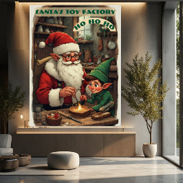 Vintage Santa's Toy Factory Elf Helper in Workshop Perfect Poster