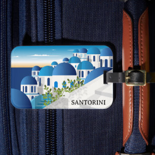 Vintage Santorini Greece Blue White Bagagebricka