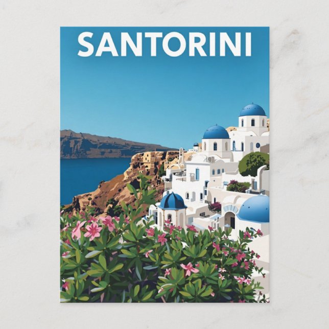 Vintage Santorini Greece Travel Poster Vykort (Framsida)