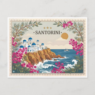 Vintage Santorini Grekland Resa vykort