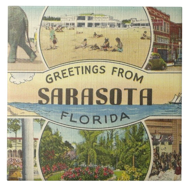 Vintage Sarasota Ceramic Tile Kakelplatta (Framsidan)