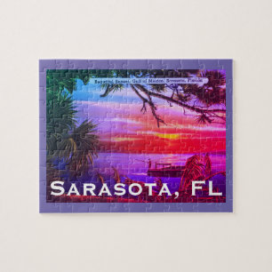 Vintage Sarasota, FL Beach Sunset - Bukt i Mexiko Pussel