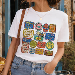Vintage Sardindåscollage Fiskarstil T Shirt