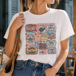 Vintage Sardindosekollage Fiskar-Kärna Grafisk T Shirt