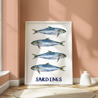 Vintage Sardiner Kustfisk Illustrations Väggkonst