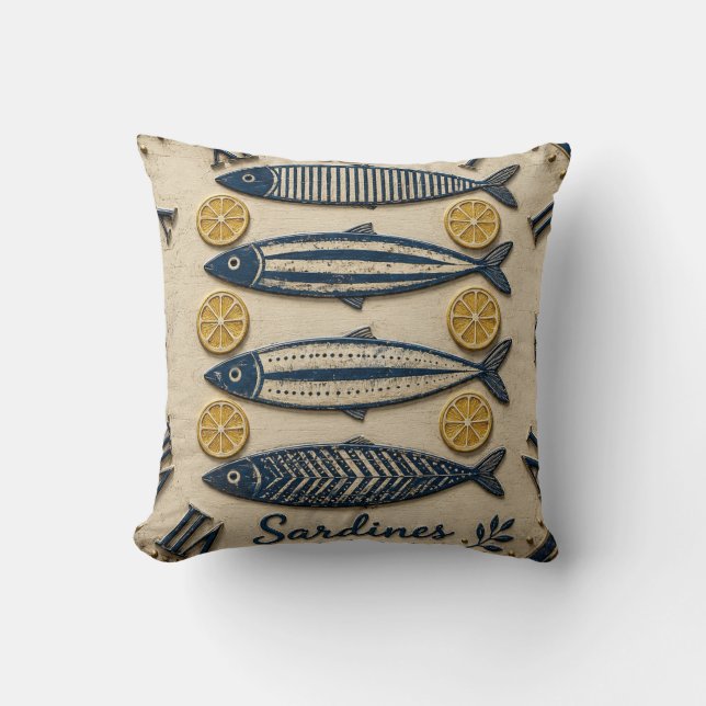 Vintage Sardines Kudde (Framsida)