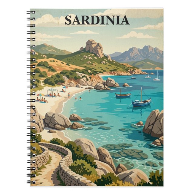 Vintage Sardinien Italien Medelhavslandskap Anteckningsbok (Framsidan)