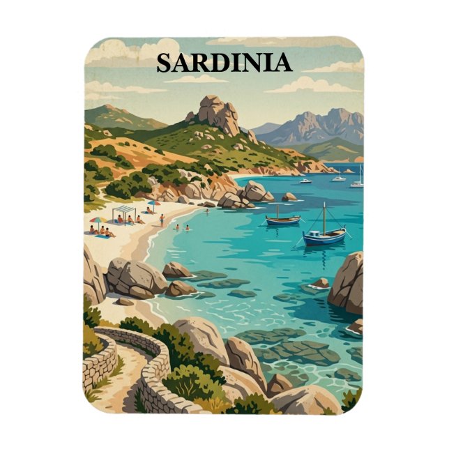 Vintage Sardinien Italien Medelhavslandskap Magnet (Vertikal)
