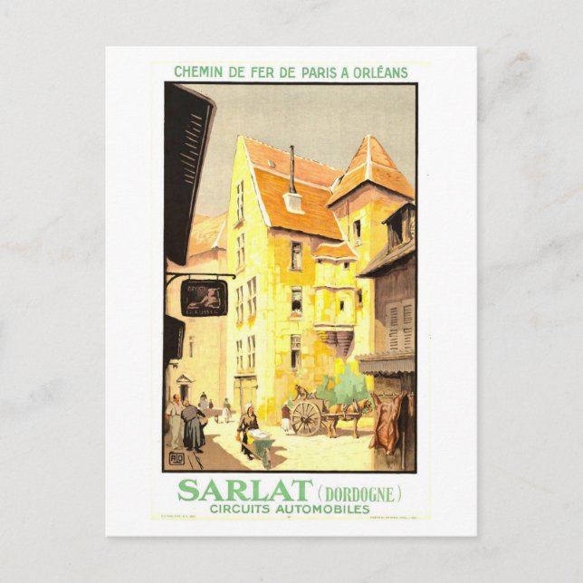 Vintage Sarlat, Frankrike, reseposter Vykort (Framsida)