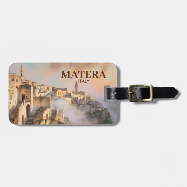 Vintage Sassi di Matera Italien Resmål Akvarell Bagagebricka (Horisontell Framsida)