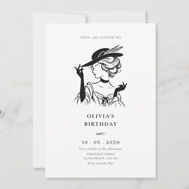 Vintage Sassy dam elegant födelsedag Inbjudningar (Framsida)