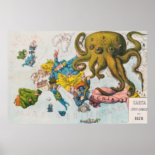 Vintage Satierisk rysk dominans Karta Poster (Framsidan)