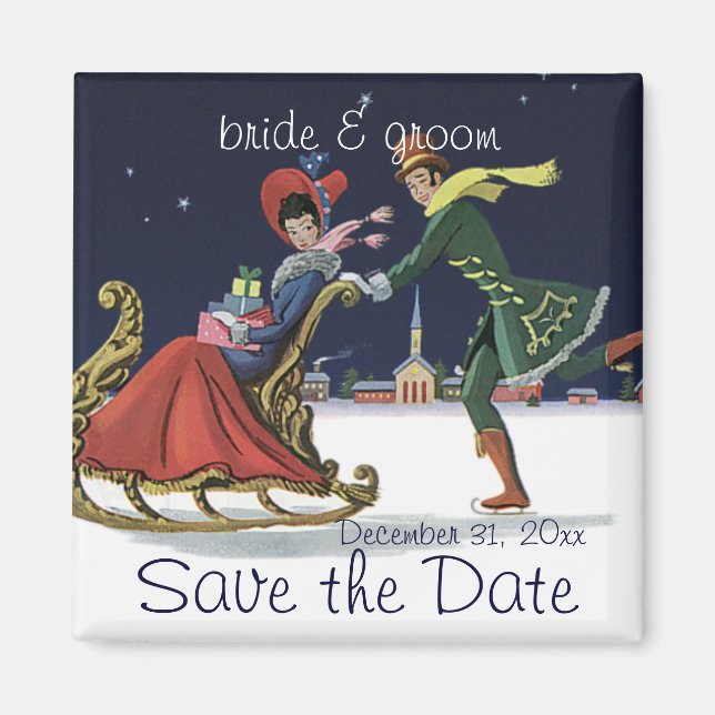 Vintage Save the Date! Romantisk jul kärlek Magnet (Framsidan)