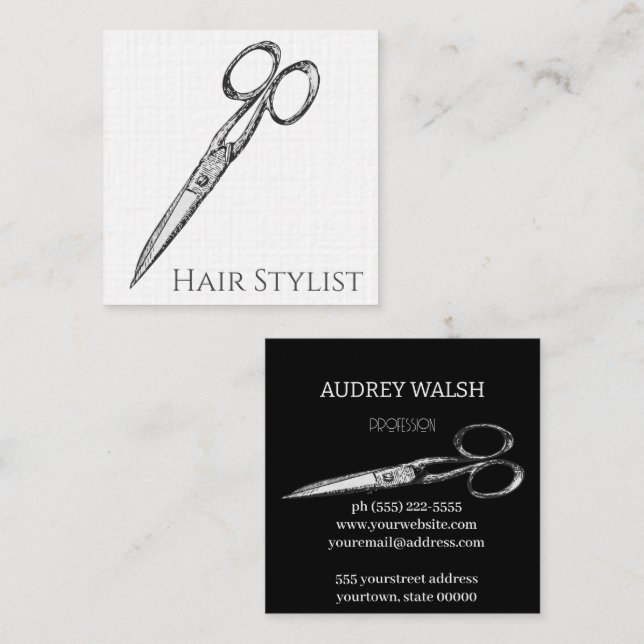 Vintage-sax, enkel modern svartvit fyrkantigt visitkort (Fram/baksida)