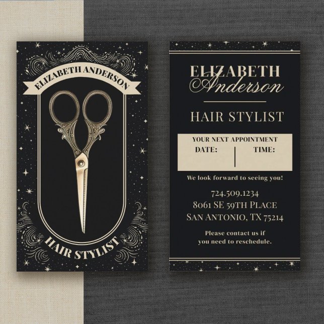 Vintage sax hårfrisör bokning visitkort (A vintage scissors Hair Stylist appointment card. Personalize it with your name  & Info.)