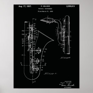 Vintage Saxofon Patentkonsttryck Poster