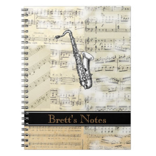 Vintage Saxofonmusik Spiralanteckningsbok Anteckningsbok