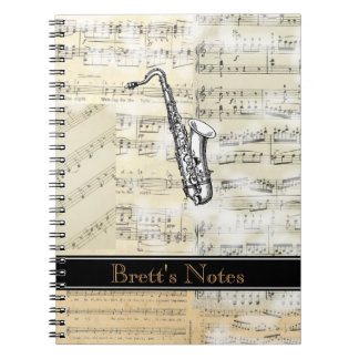 Vintage Saxofonmusik Spiralanteckningsbok Anteckningsbok