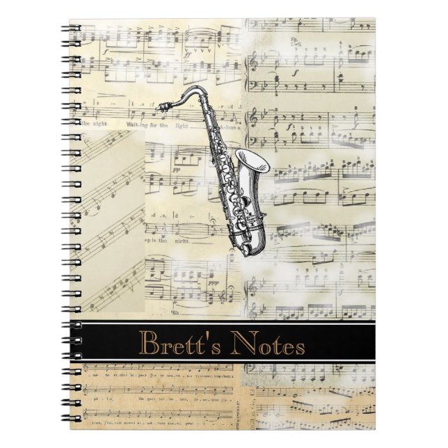 Vintage Saxofonmusik Spiralanteckningsbok Anteckningsbok (Framsidan)