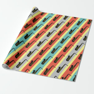 Vintage Saxophone Coola Jazz Mönster Stripe Retro Presentpapper