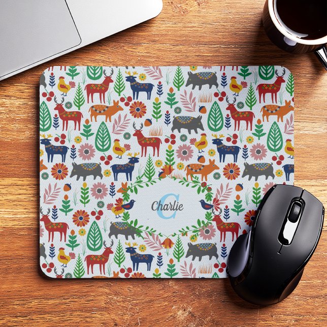 Vintage Scandinavian Folk Art Monogram Pattern Musmatta (Skapare uppladdad)