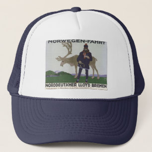 Vintage Scandinavian Travel to Norge Man Reindeer Keps