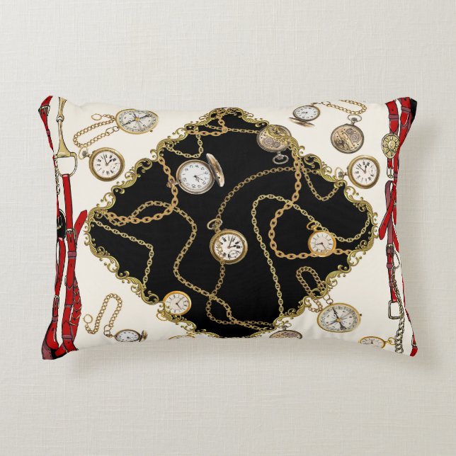 Vintage Scarf: Chain Clock Mönster Prydnadskudde (Framsidan)