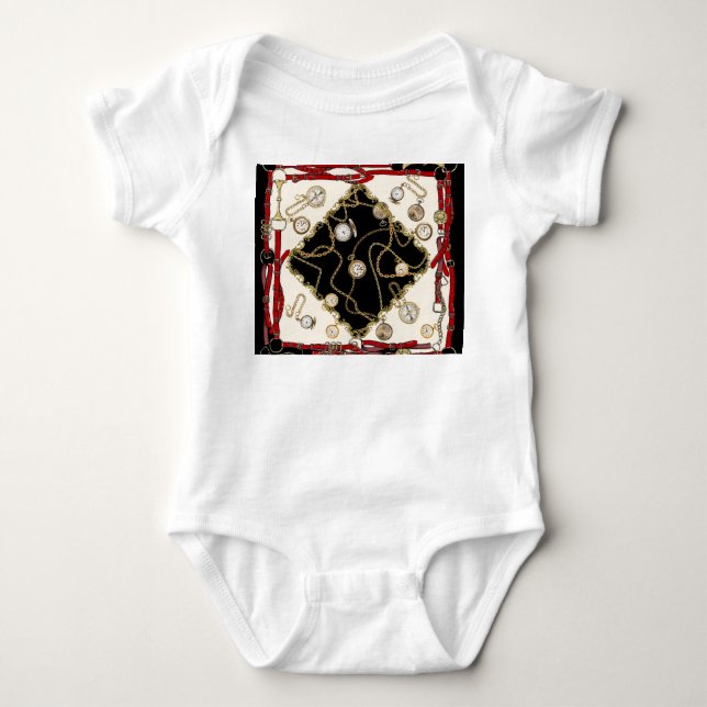 Vintage Scarf: Chain Clock Mönster T Shirt (Framsida)