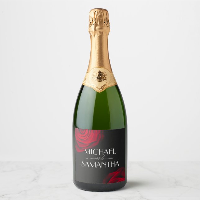 Vintage scarlet röd ros bläckblomma bröllop (Framsida)