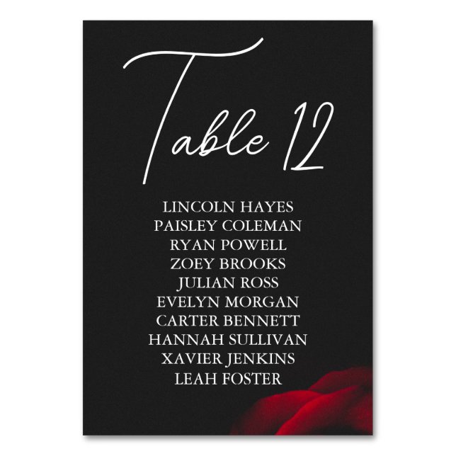 Vintage scarlet röd ros bläckblomma bröllop bordsnummer (Framsidan)