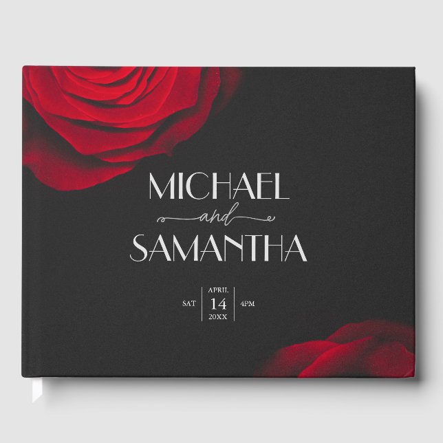 Vintage scarlet röd ros bläckblomma bröllop gästböcker (Framsida)