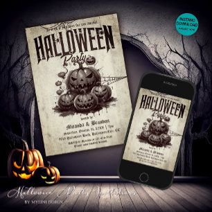 Vintage Scarry Pumpalater Vuxen Halloweenfest Inbjudningar
