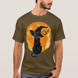 Vintage Scary Halloween Black Cat Costume Witch Ha T Shirt