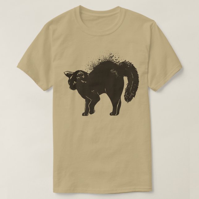 Vintage Scary Halloween Black Cat T Shirt (Design framsida)