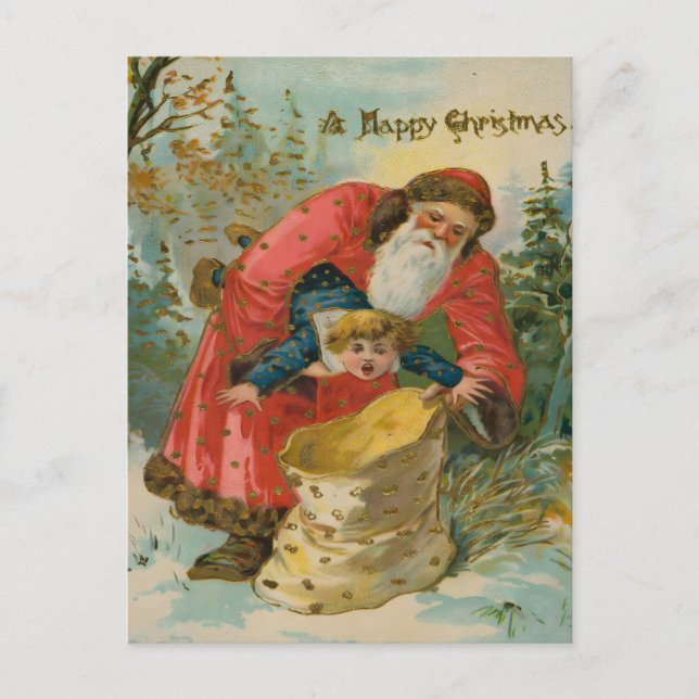 Vintage Scary Santa Kidnaps Naughty Child Vykort (Framsida)