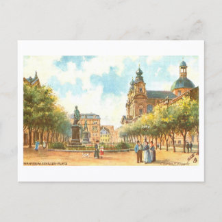 Vintage Schiller Platz in Mannheim, Germany Vykort