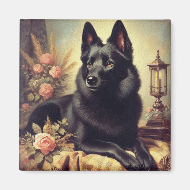 Vintage Schipperke-Hund Magnet (Framsidan)