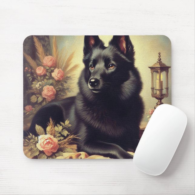 Vintage Schipperke-Hund Musmatta (Med mus)