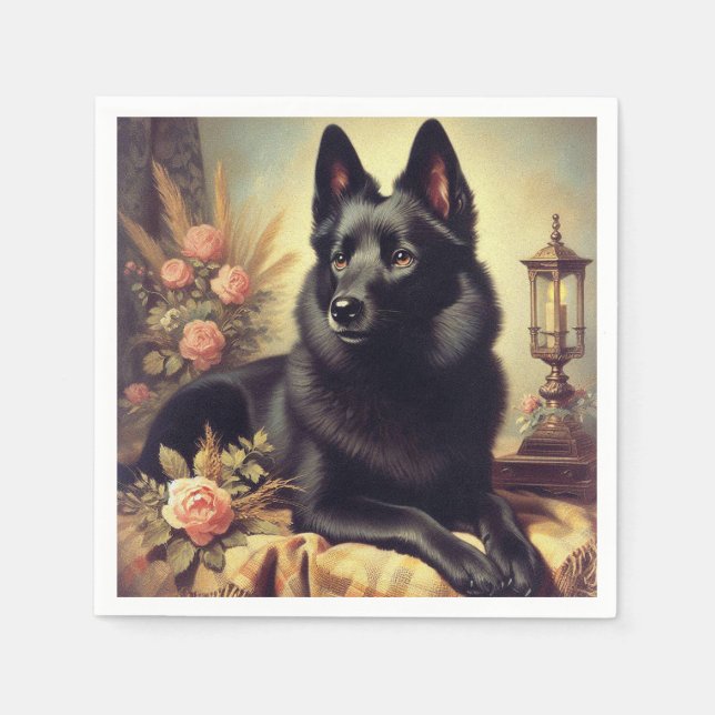 Vintage Schipperke-hundmålning Pappersservett (Framsidan)