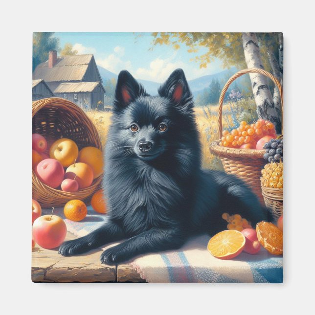 Vintage Schipperke Puppy Painting Magnet (Framsidan)