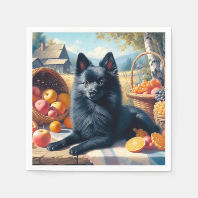 Vintage Schipperke Puppy Painting Pappersservett (Framsidan)