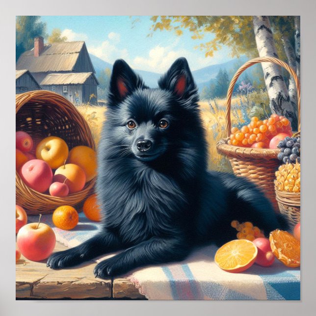 Vintage Schipperke Puppy Painting Poster (Framsidan)