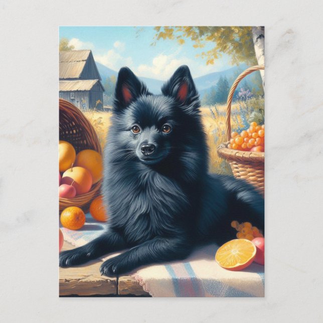 Vintage Schipperke Puppy Painting Vykort (Framsida)