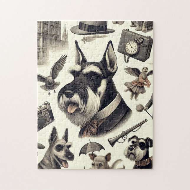Vintage Schnauzer Illustration Pussel (Vertikal)