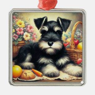 Vintage Schnauzer-målning Julgransprydnad Metall