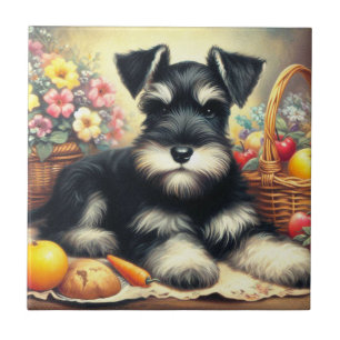 Vintage Schnauzer-målning Kakelplatta