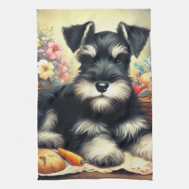 Vintage Schnauzer-målning Kökshandduk (Vertikal)