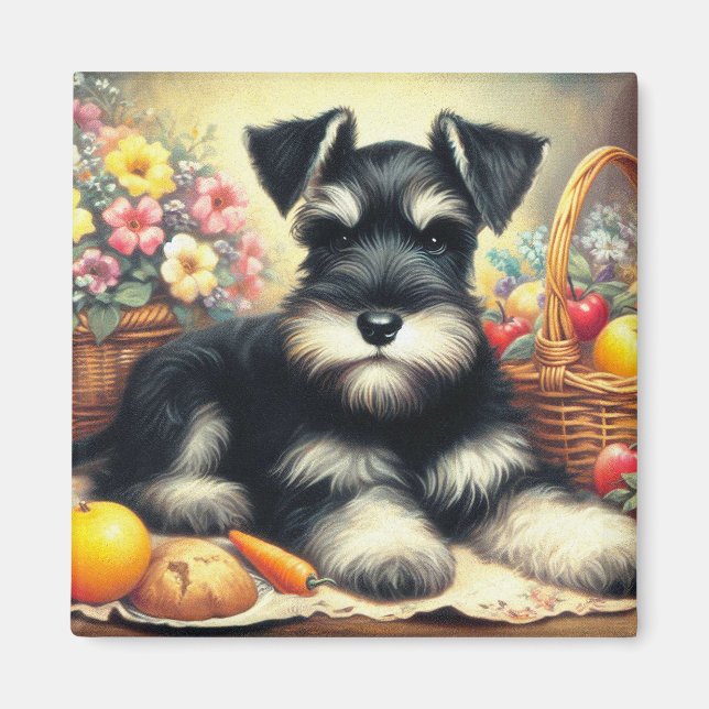Vintage Schnauzer-målning Magnet (Framsidan)