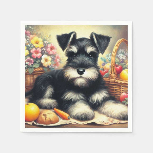 Vintage Schnauzer-målning Pappersservett (Framsidan)